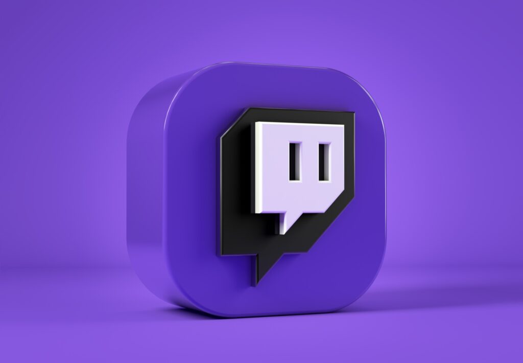 Logo Twitch en 3D sur fond violet