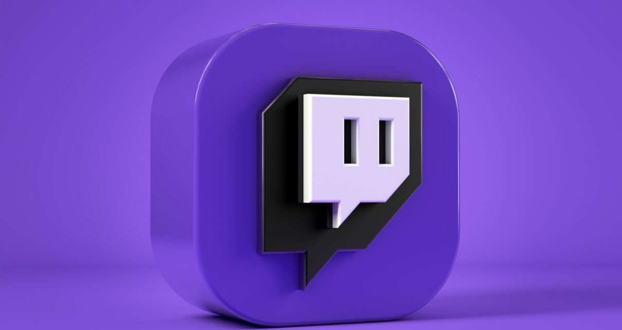 Logo Twitch en 3D sur fond violet