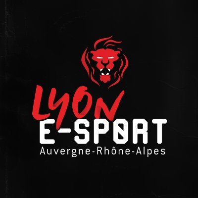 Logo Lyon Esport sur fond noir, écrit en rouge et blanc